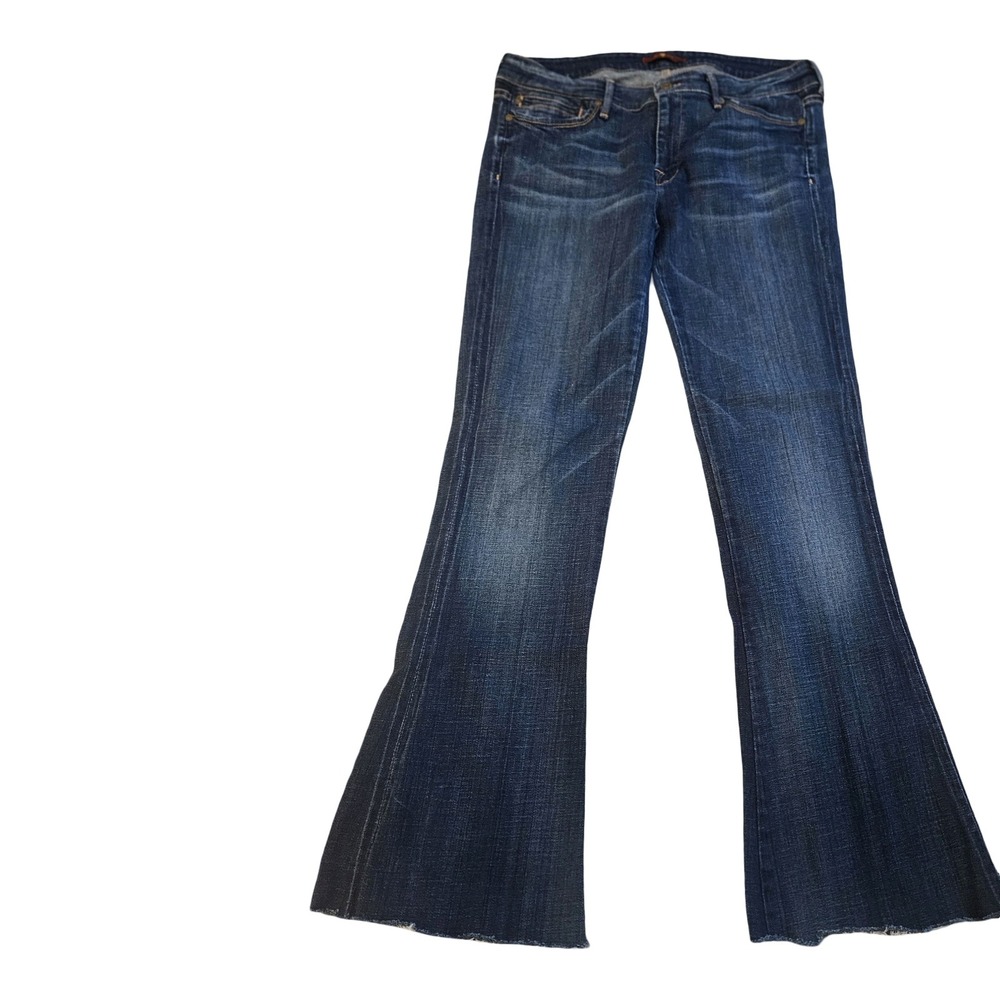 7 For All Mankind Womens Dark Wash Flare Jeans Raw Hem Denim Pants